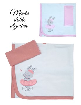 Mantilla doble con babita estampa conejo bailarina. Picolo
