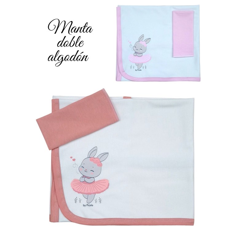 Mantilla doble con babita estampa conejo bailarina. Picolo