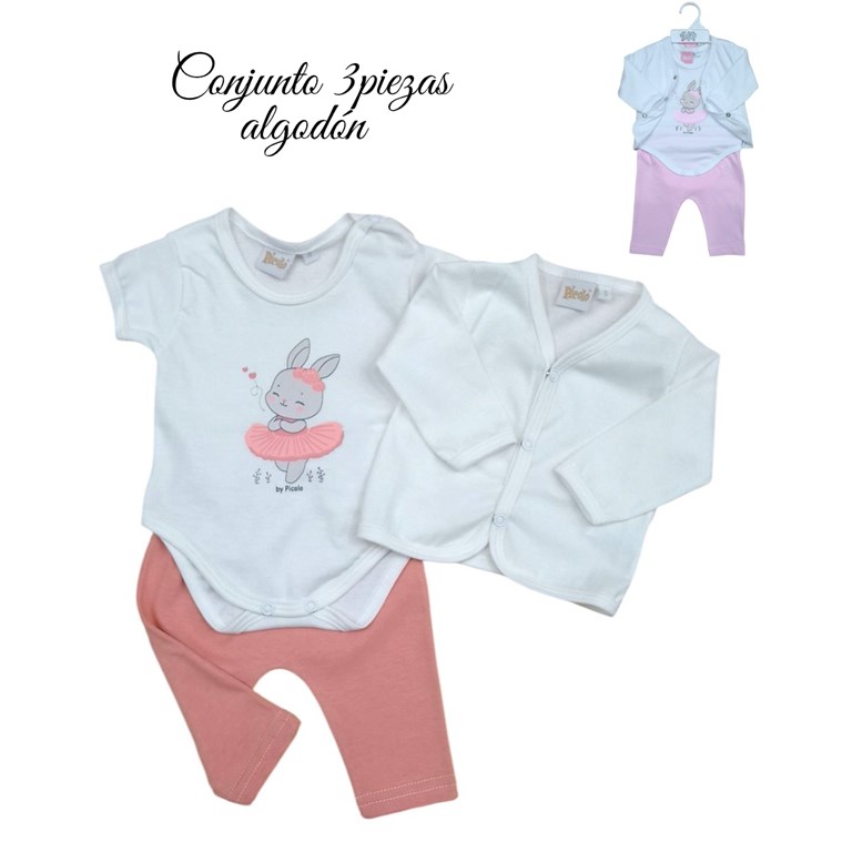 Conj saquito manga larga, body manga corta y pantalon. PICOLO