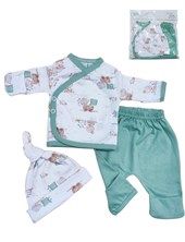 CONJUNTO PARA BEBES ALGODON  3 PIEZAS BATITA MANGA LARGA PANTALON CON GUANTE Y GORRO PICCOLO