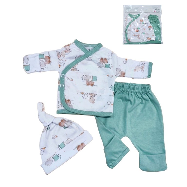 CONJUNTO PARA BEBES ALGODON 3 PIEZAS BATITA MANGA LARGA PANTALON CON GUANTE Y GORRO PICCOLO