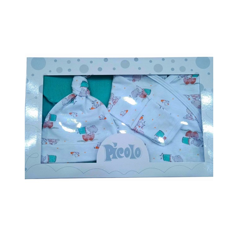 SET 5 PZS BATITA MANGA LARGA, PANTALÓN CON PIE, GORRO, MANTILLA Y BATITA. PICOLO