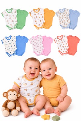 SET  X2 BODYS MANGA CORTA. (1 ESTAMPADO + 1 LISO). PICOLO