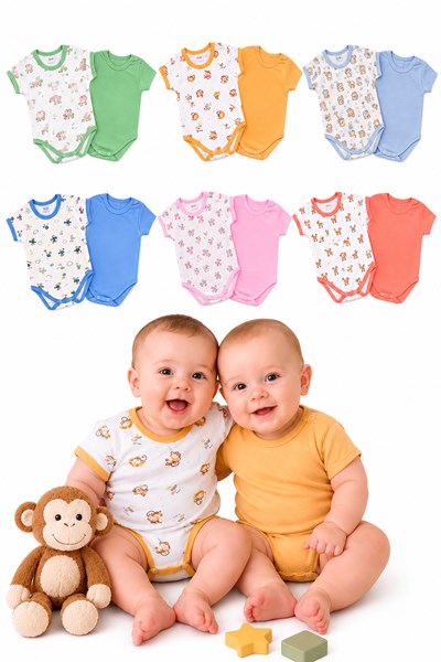 SET  X2 BODYS MANGA CORTA. (1 ESTAMPADO + 1 LISO). PICOLO
