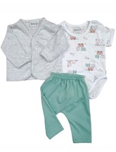 conjunto de saquito manga larga body manga corta y pantalon estampa elefantes piccolo