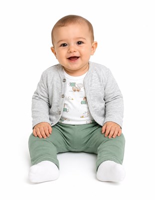 conjunto de saquito manga larga body manga corta y pantalon estampa elefantes piccolo