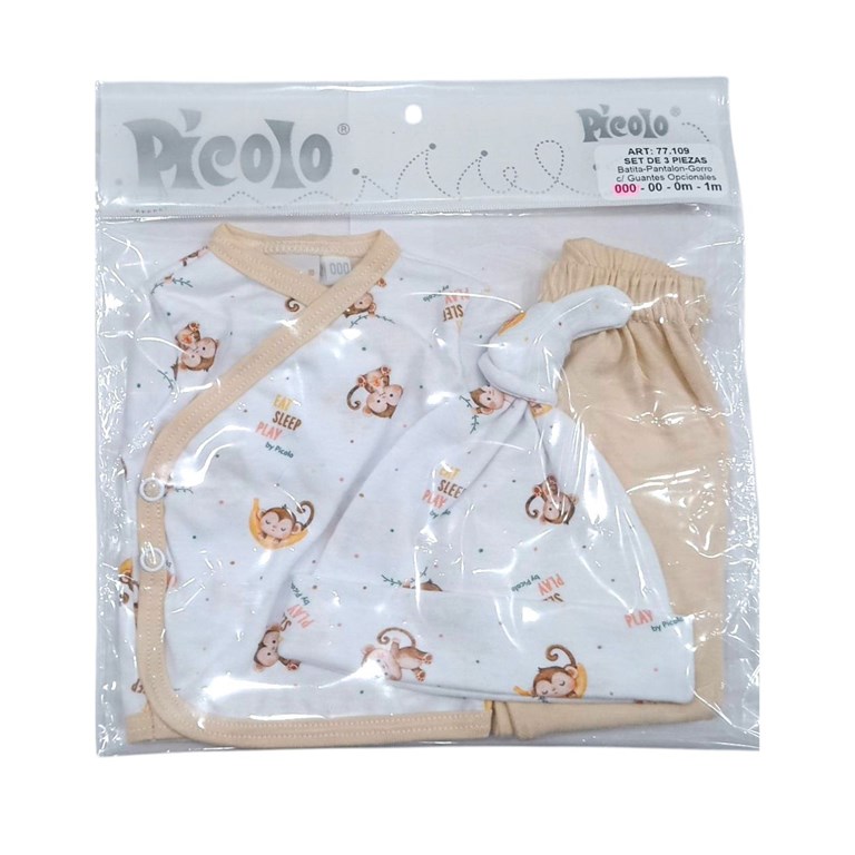 Conjunto de 3 piezas para bebes con batita ,pantalon con guante y gorro piccolo