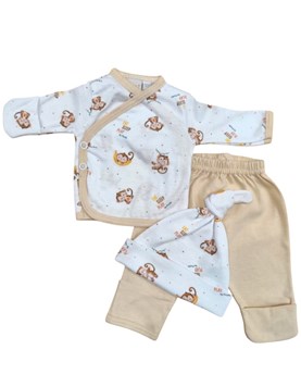 Conjunto de 3 piezas para bebes con batita ,pantalon con guante y gorro piccolo
