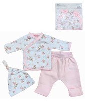 Conjunto de 3 piezas para bebes con patita con batita pantalon guante y gorro estampa florcitas piccolo