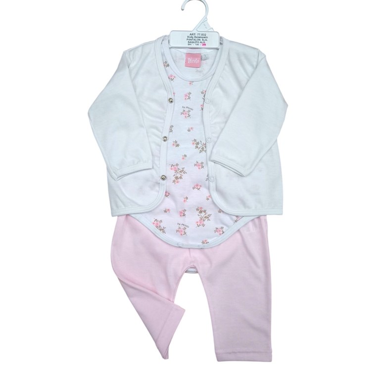 Conjunto de sqquito manga larga body manga corta y pantalon estampa florcitas piccolo