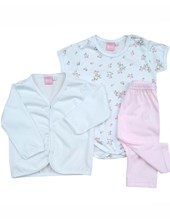 Conjunto de sqquito manga larga body manga corta y pantalon estampa florcitas piccolo