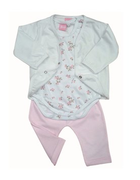 Conjunto de sqquito manga larga body manga corta y pantalon estampa florcitas piccolo