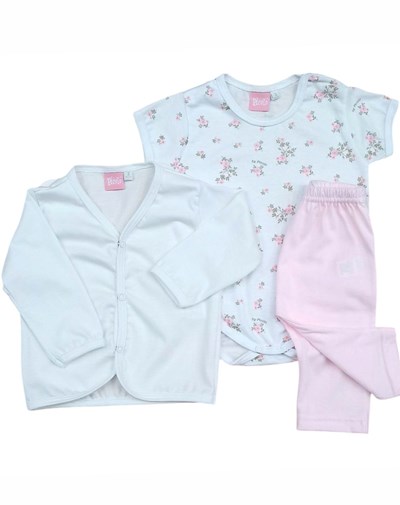 Conjunto de sqquito manga larga body manga corta y pantalon estampa florcitas piccolo