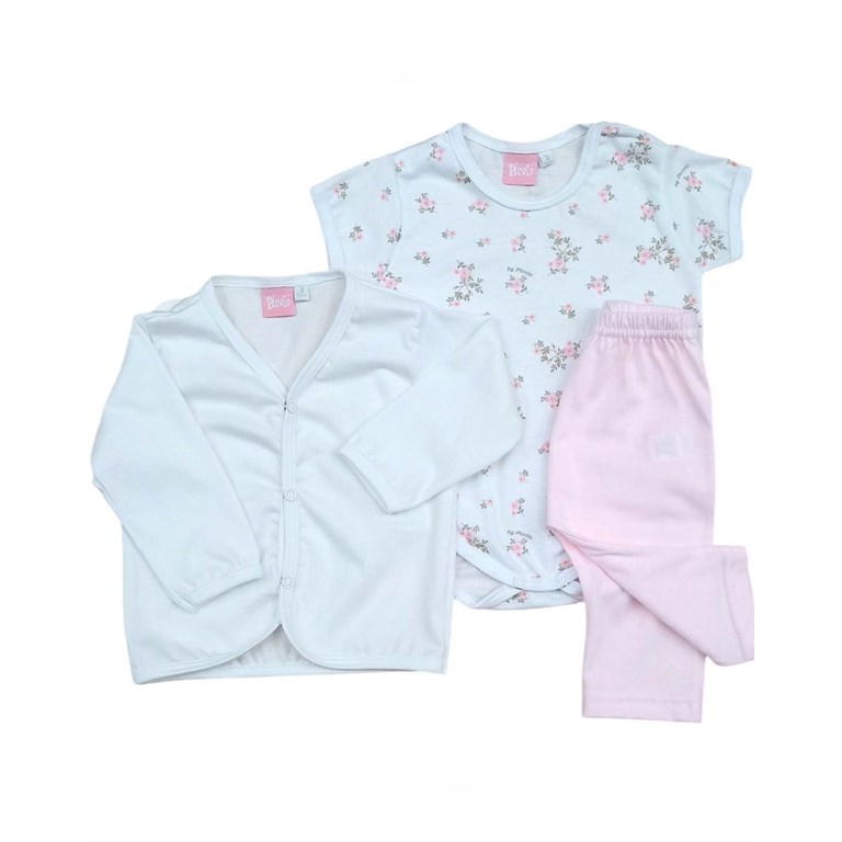 Conjunto de sqquito manga larga body manga corta y pantalon estampa florcitas piccolo