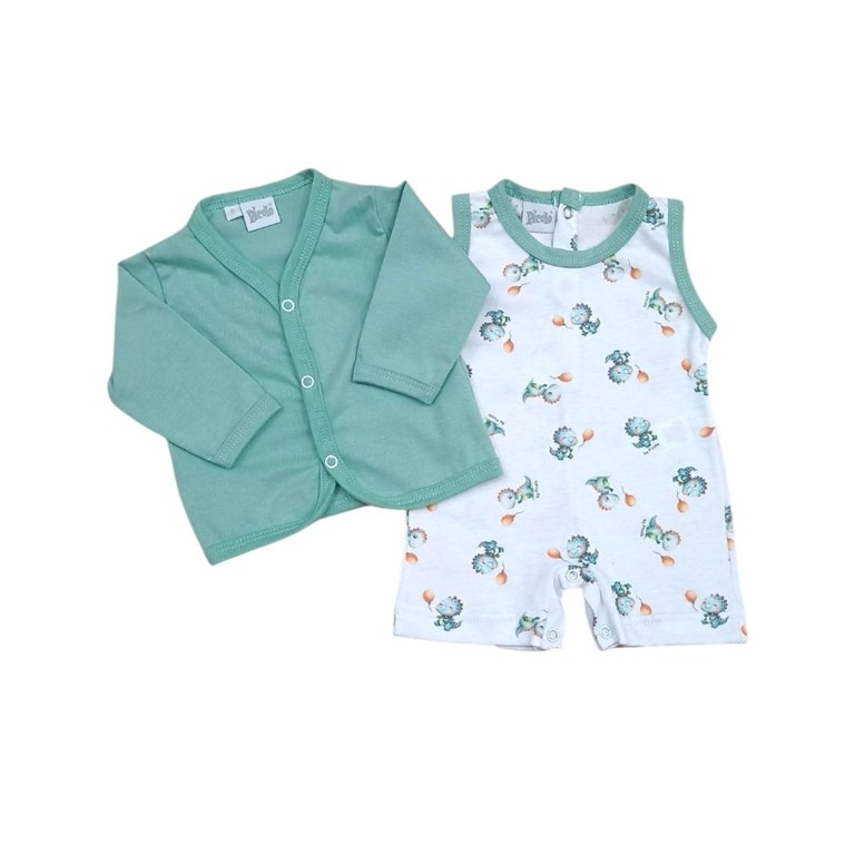 Conjunto de enterito sin mangas y saquito estampa dinos.Piccolo