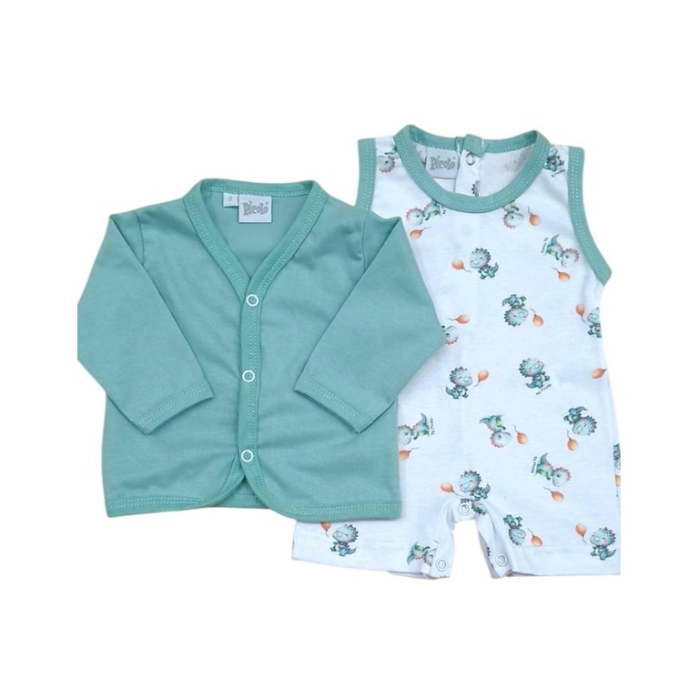 Conjunto de enterito sin mangas y saquito estampa dinos.Piccolo