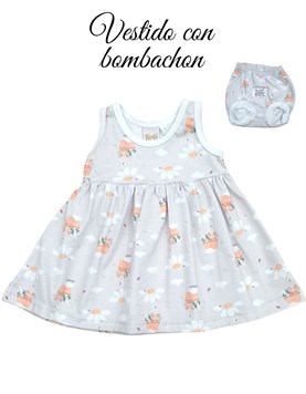Vestido estampado margaritas con bombacha cubre pañal.Piccolo