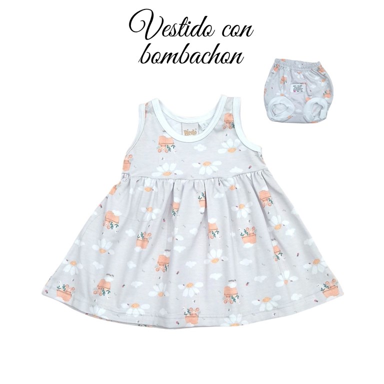 Vestido estampado margaritas con bombacha cubre pañal.Piccolo