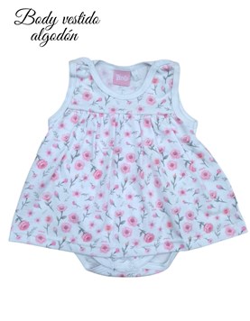 body sin manga con pollera, estampa rosas. Picolo