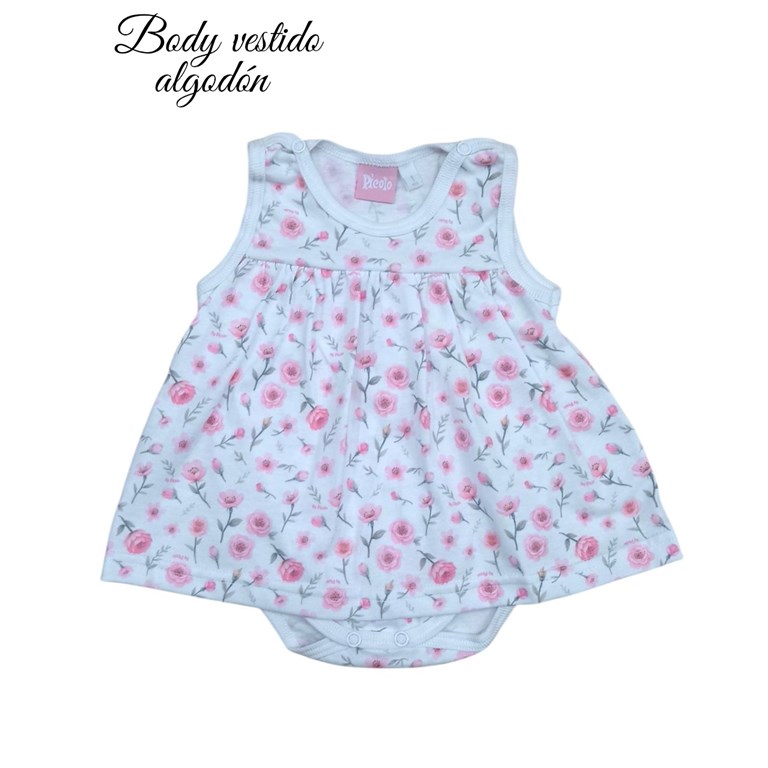 body sin manga con pollera, estampa rosas. Picolo