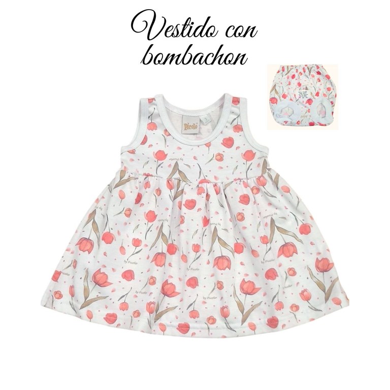 Vestido estampado tulipanes con bombacha cubrepañal.Piccolo