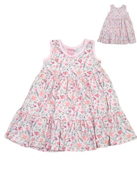 Vestido sin mangas con doble volado estampa flores.Piccolo