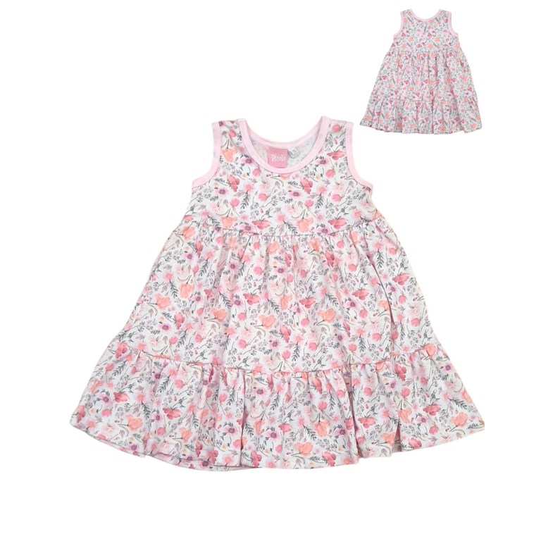 Vestido sin mangas con doble volado estampa flores.Piccolo