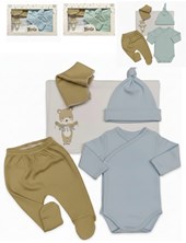 Ajuar 5u Body abto c/ gte - pantalon - gorro - mantilla doble - babita. Picolo