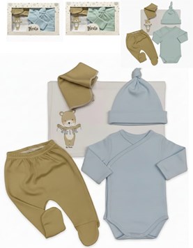 Ajuar 5u Body abto c/ gte - pantalon - gorro - mantilla doble - babita. Picolo