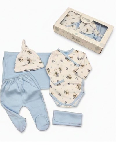 Ajuar 5u Body abto c/ gte - panalon - gorro - mantilla doble - babita. Picolo