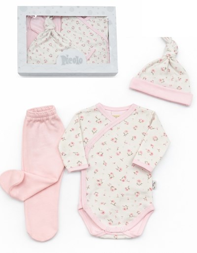 Ajuar 5u Body abto c/ gte - pantalon - gorro - mantilla doble - babita. Picolo