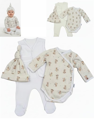 Set 4u chaleco pantalon body abto y gorro. Picolo