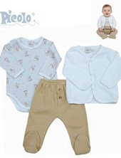 Conj 3u body pantalon c/ bragueta - saquito, interlock est y plush. Picolo