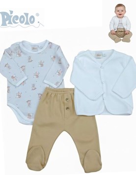 Conj 3u body pantalon c/ bragueta - saquito, interlock est y plush. Picolo