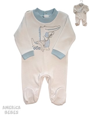 ENTERITO ALGODON CON PIE BEBE VARON ESTAMPADO COCODRILO COLORES: BLANCO O GRIS PICOLO