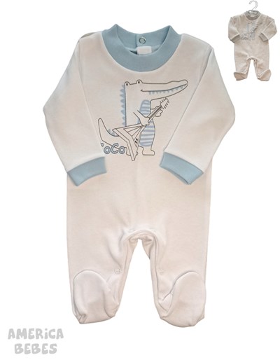 ENTERITO ALGODON CON PIE BEBE VARON ESTAMPADO COCODRILO COLORES: BLANCO O GRIS PICOLO