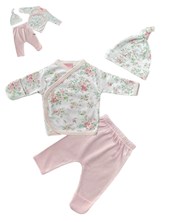 CONJUNTO 3 PIEZAS CON BATITA PANTALON CON GUANTE Y GORRITO ESTAMPA CONEJOS Y FLORES PICCOLO