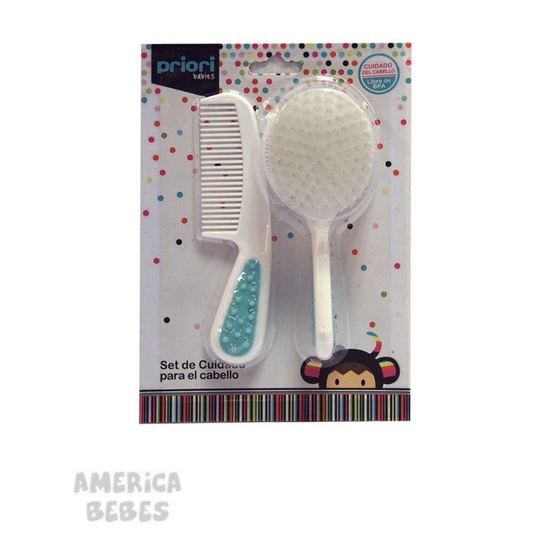 Set de Peine y Cepillo para bebes. Suaves. Libre de BPA.  Priori.