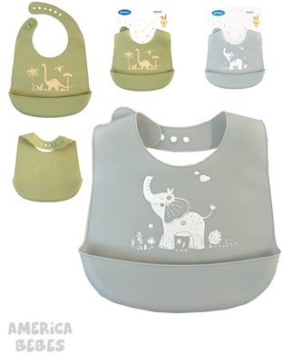BABERO DE SILICONA PARA BEBES ESTAMPADO CON BOLSILLO CONTENEDOR PRIORI