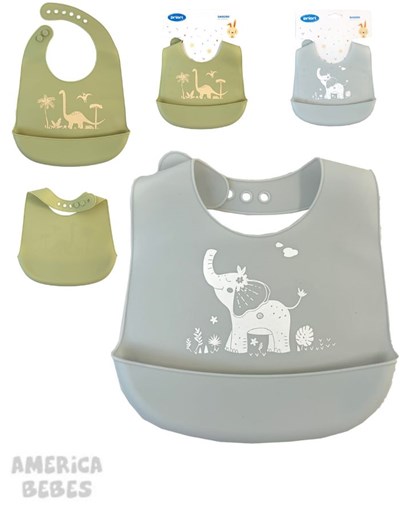 BABERO DE SILICONA PARA BEBES ESTAMPADO CON BOLSILLO CONTENEDOR PRIORI