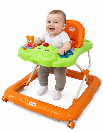 ANDADOR OSO COLOR COMBINADO NARANJA Y VERDE. ASIENTO ACOLCHONADO. PRIORI