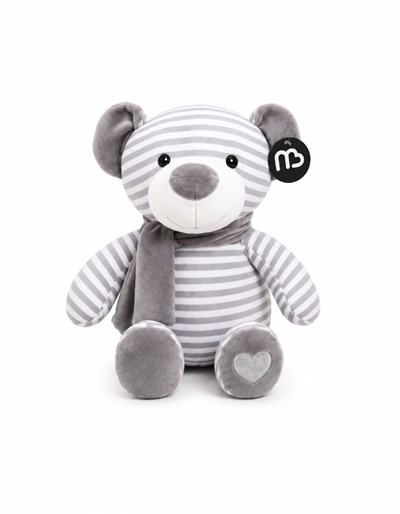 PELUCHE RAYADO CON BUFANDA 28CM OSO GRIS. PRIORI