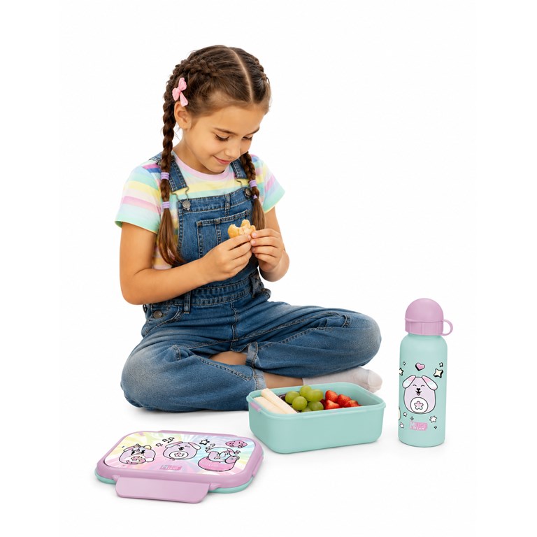 LONCHERA PP 800ML Y CANTIMPLORA ALUMINIO 500ML SQUISHCUTIES. PRIORI