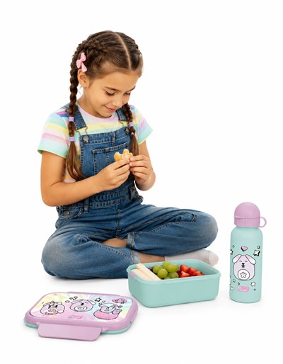 LONCHERA PP 800ML Y CANTIMPLORA ALUMINIO 500ML SQUISHCUTIES. PRIORI