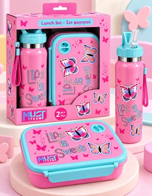 LONCHERA PP 800ML Y CANTIMPLORA ACERO INOXIDABLE 500ML LIFE IS SWEET. PRIORI