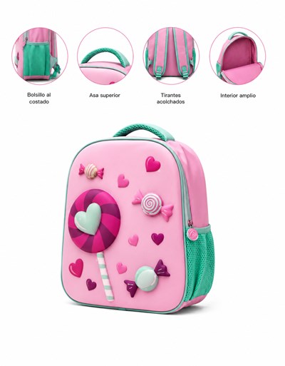 MOCHILA 26X10X32 1 BOLSILLO 3D EVA CANDY. PRIORI