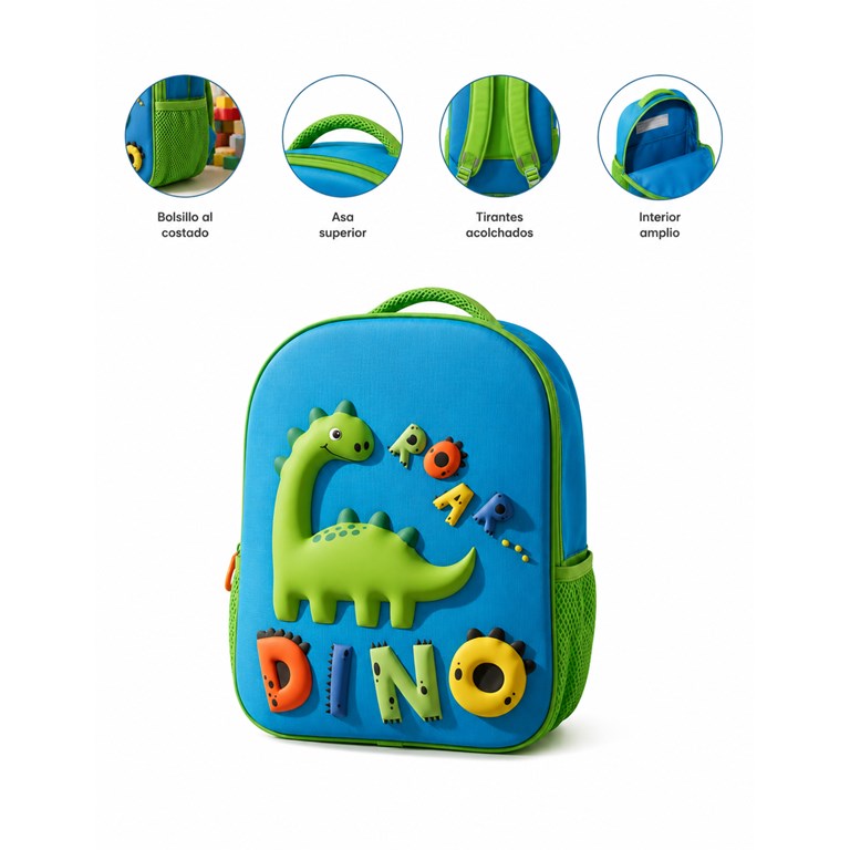 MOCHILA 26X10X32 1 BOLSILLO  3D EVA DINO. PRIORI