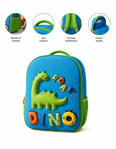 MOCHILA 26X10X32 1 BOLSILLO  3D EVA DINO. PRIORI