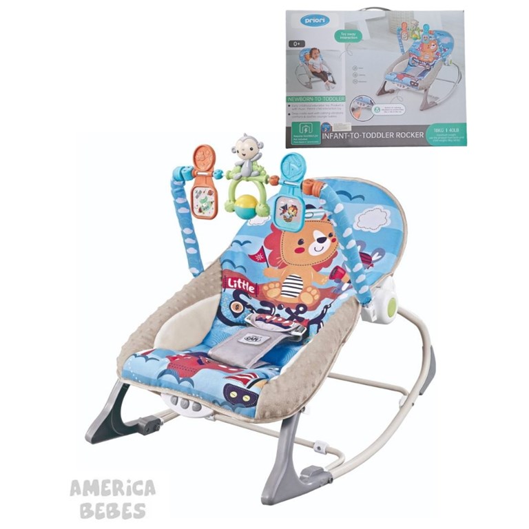 SILLA MECEDORA LEON CON BARRA DE JUGUETES - MUSICA Y VIBRACION - 3 POSICIONES PRIORI