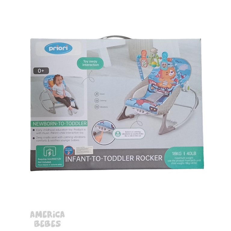 SILLA MECEDORA COCODRILO CON BARRA DE JUEGOS SONIDO Y VIBRACION - 3 POSICIONES PRIORI